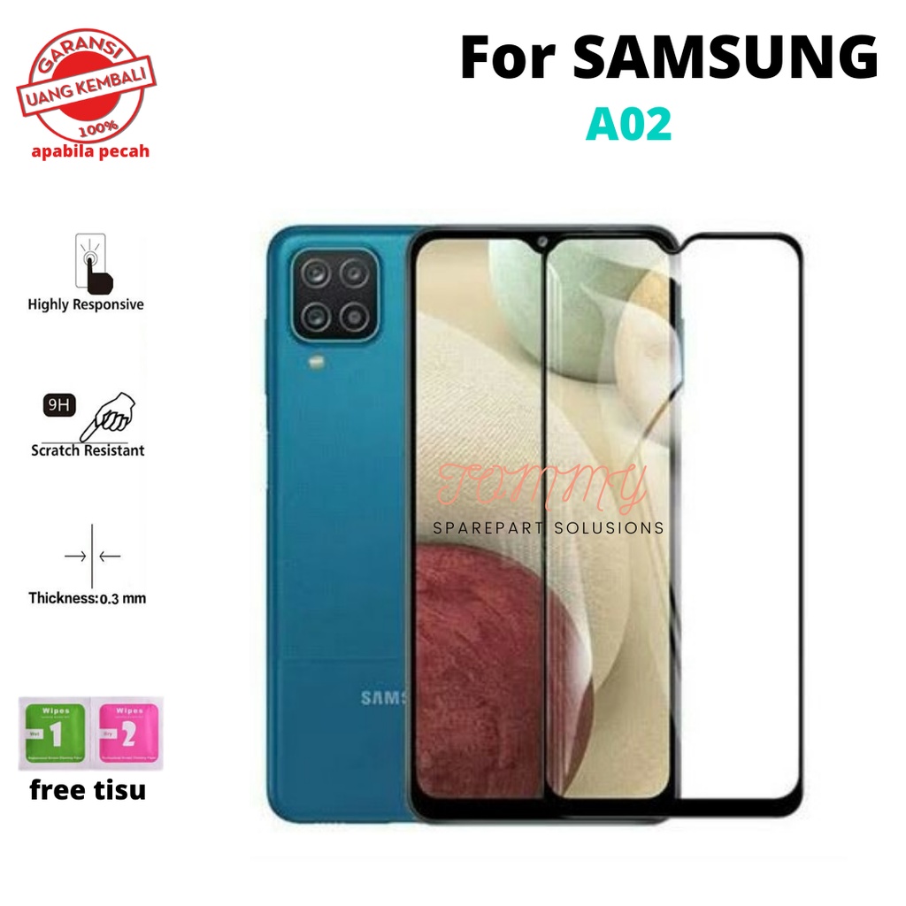 กระจกนิรภัย Samsung A02 ฝาครอบกาวเต็ม 5D/HD/9D/21D รับประกันกันแตก