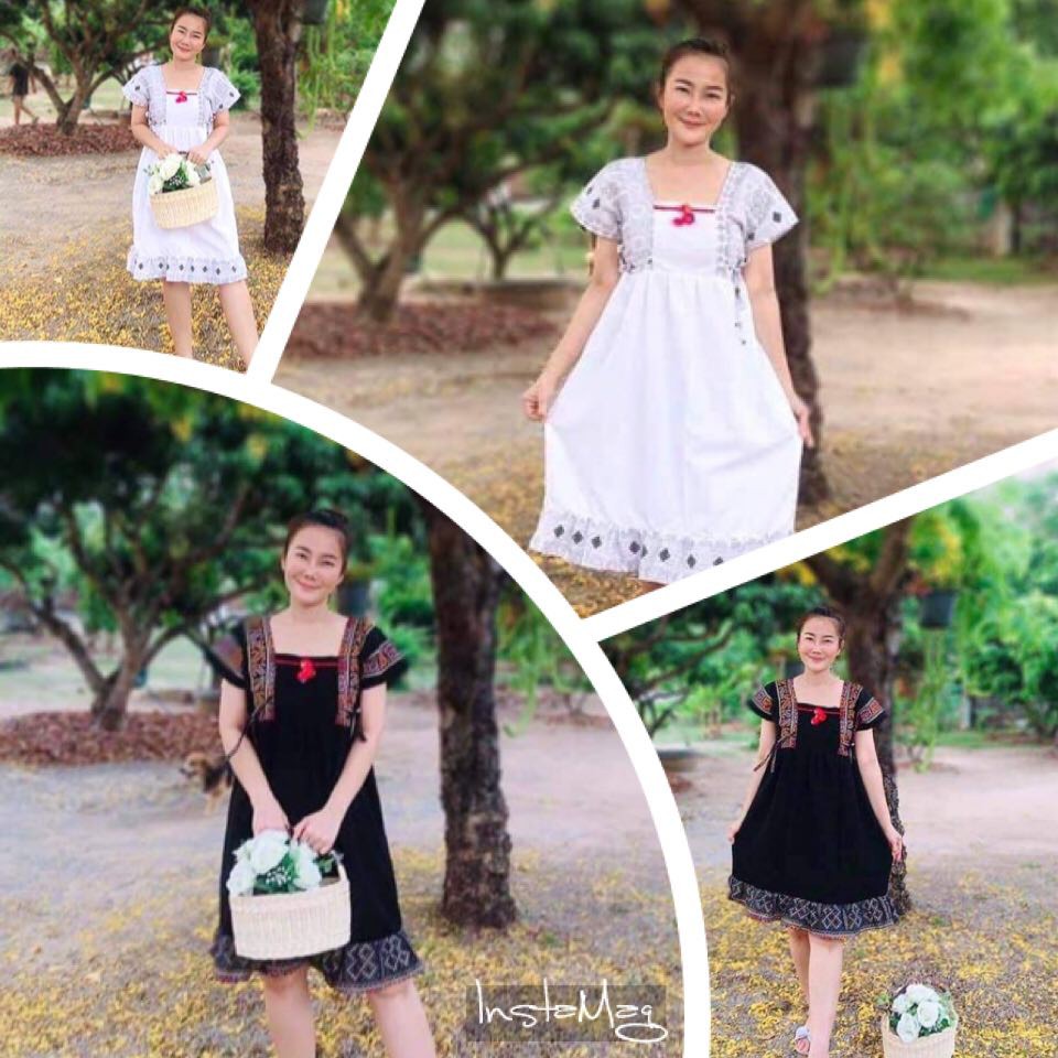 ชุดเดรสแม้วทรงเกาหลี ชุดพื้นเมือง ชุดชาวเขา เดรสพื้นเมือง แบบเยอะค่าา