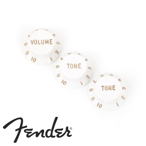 Fender® Strat Knob Sets ฝาครอบวอลุ่มกีตาร์ไฟฟ้า ฝาครอบโทนกีตาร์ไฟฟ้า ทรง Strat จำนวน 3 ตัว [1x วอลุ่ม, 2x โทน : 1x Volu.