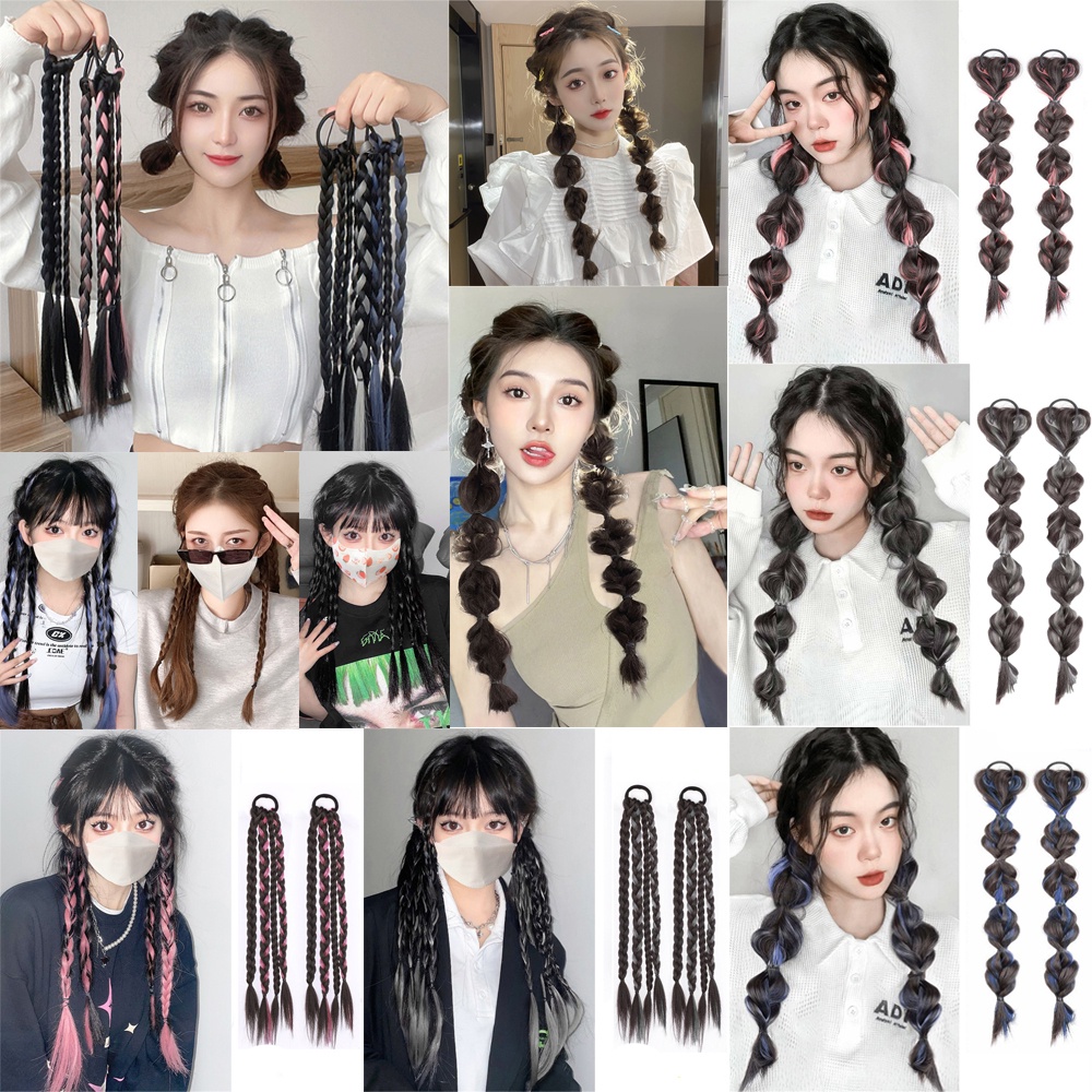 สาวที่มีสีสัน ย้อมสี ถักเปีย หางม้า วิกผม เชือกผม ก้างปลา บิด สายรัด ผู้หญิง ต่อผม อุปกรณ์เสริม – โปรปัง
