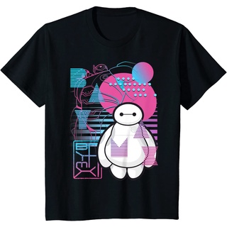 เสื้อยืดผ้าฝ้ายพรีเมี่ยม เสื้อยืด พิมพ์ลาย Disney Big Hero 6 Baymax สีนีออน สีฟ้า