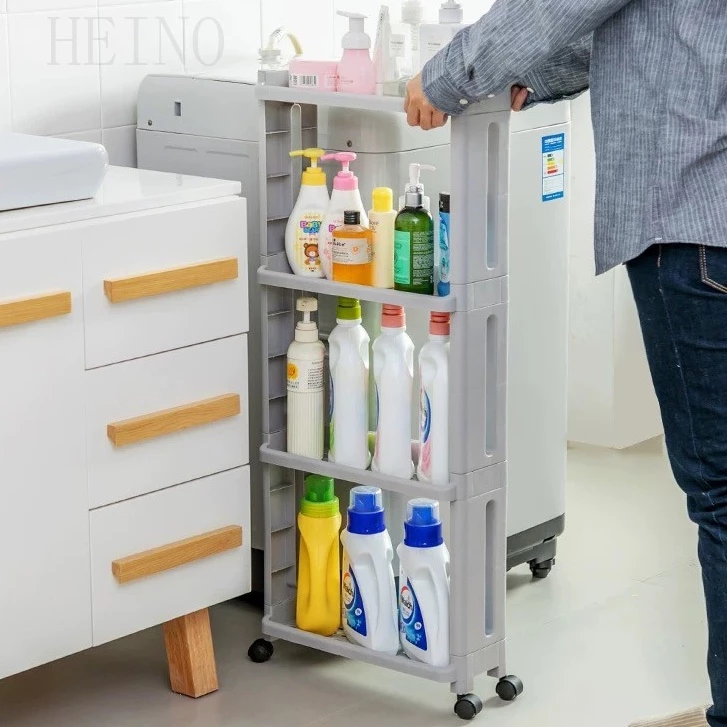 HEINOชั้นวางของ4ชั้น แบบมีล้อเลื่อน สามารถวางในที่แคบ พร้อมตะขอและล้อเลื่อน thumbnail 3