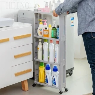 HEINOชั้นวางของ4ชั้น แบบมีล้อเลื่อน สามารถวางในที่แคบ พร้อมตะขอและล้อเลื่อน