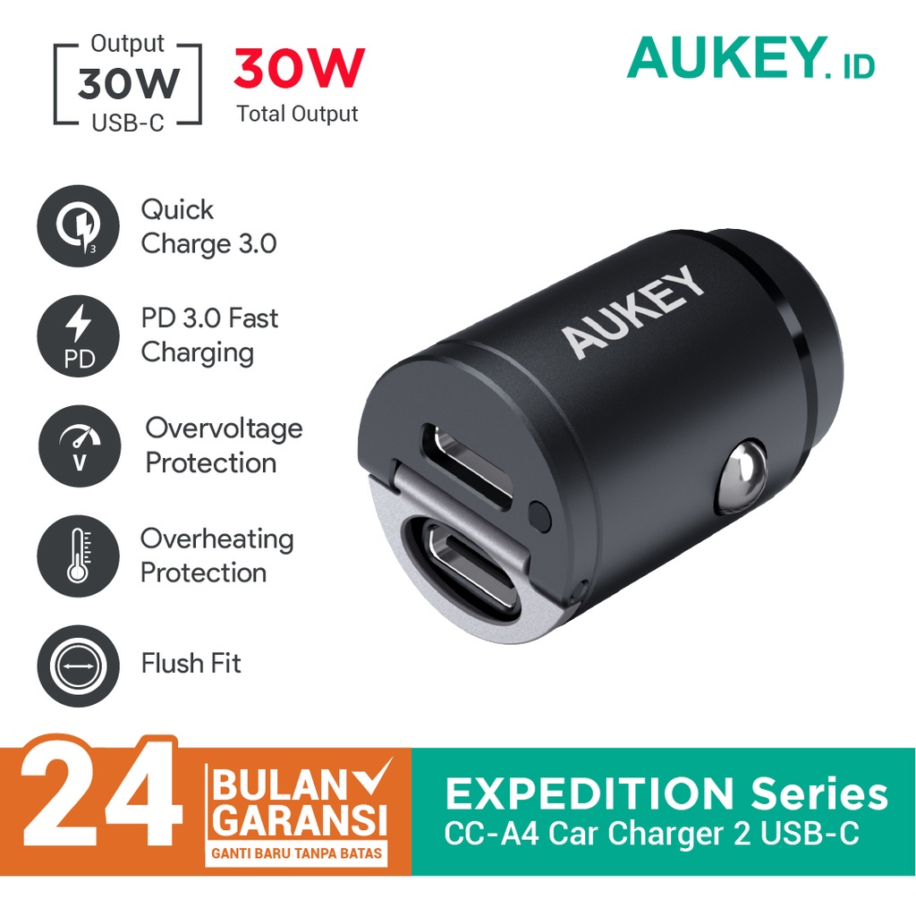 Aukey CC-A4 2-Port Car Charger (PD + Quick Charge) - 500593