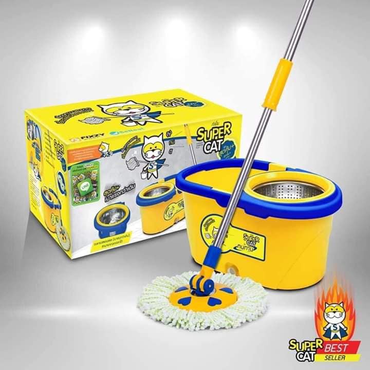 ชุดถังปั่น Super Cat รุ่นสุดคุ้ม ไม้ถูพื้น ถังปั่นพร้อมไม้ม็อบ มีความแข็งแรงสูง ใช้งานง่าย