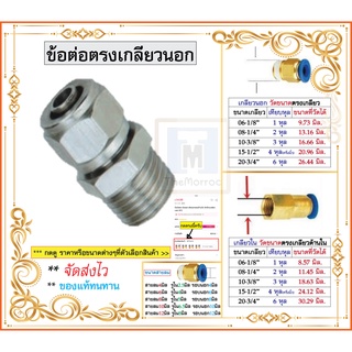 ฟิตติ้ง โลหะชุปนิกเกิล แบบเดือย ขันเกลียว ข้อต่อลม ต่อตรง เสียบสายลมด้านนึง อีกด้านเกลียวนอก