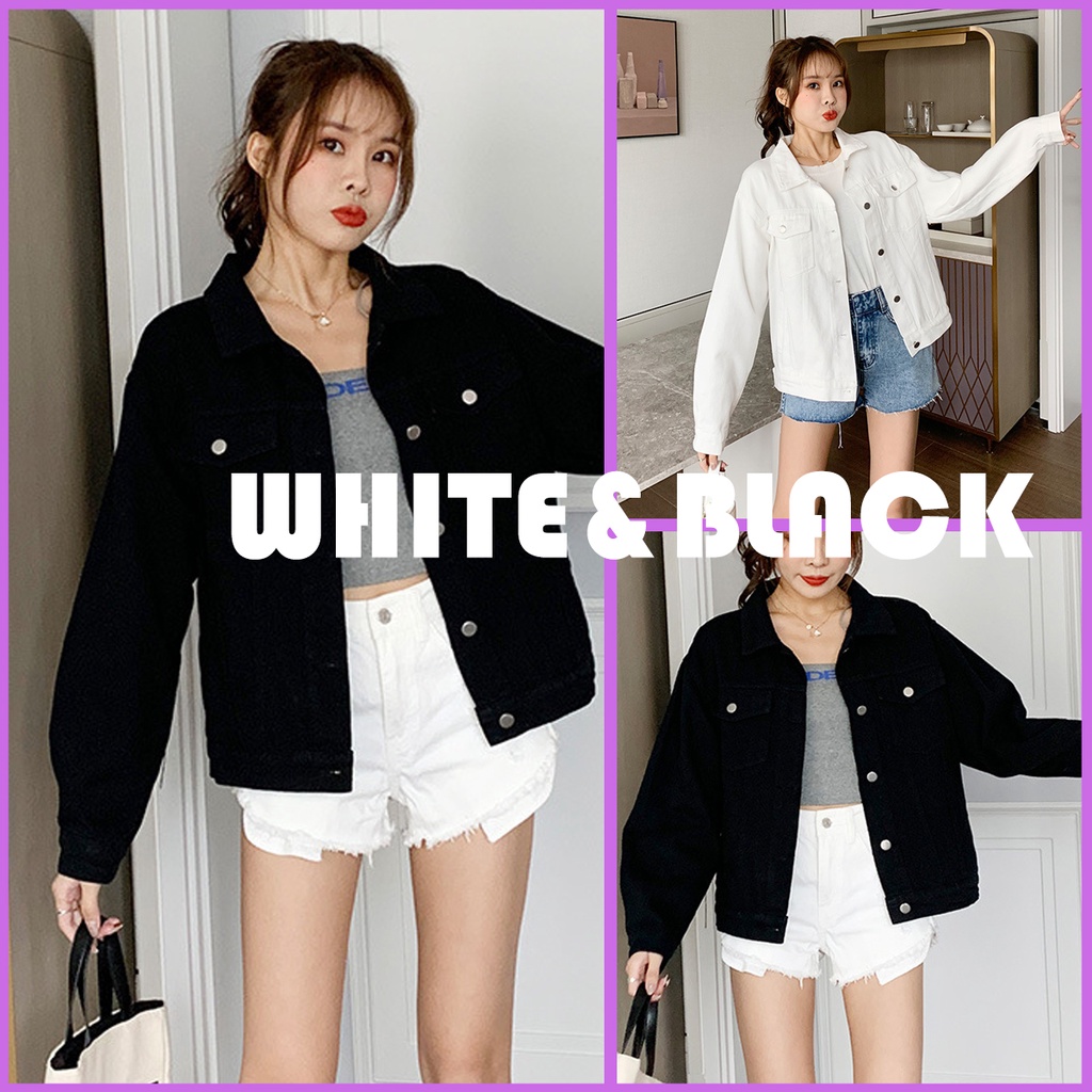 900Shop📌เสื้อแจ็คเก็ตยีน 2 สี ขาว,ดำ มีกระดุมและกระเป๋าหน้า