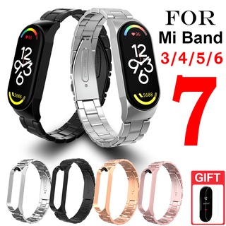 สายนาฬิกาข้อมือ สเตนเลส โลหะ แบบเปลี่ยน สําหรับ Xiaomi Mi Band 7 6 5 4 3