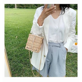 กระเป๋าสานทรงเหลี่ยมน่ารัก Square Woven Bag กระเป๋าไม้ไผ่สาน กระเป๋าถือ กระเป๋าสะพาย กระเป๋าสะพายข้าง งานเนียบ ใช้ทุกวัน