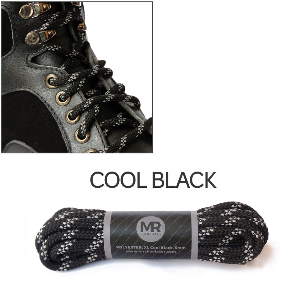 Hitam Mr Shoelaces HK01 Cool Black (สีดํา) Motif เชือกผูกรองเท้าเดินป่า 4-5 มม.90 ซม.100 ซม.120 ซม.130 ซม.150 ซม.180 ซม.200 ซม.