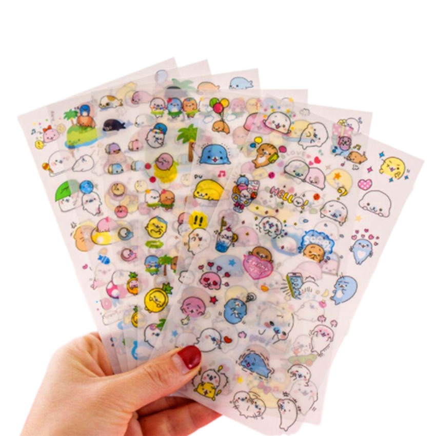 ❉ Mamegoma - Kawaii Seal on A Beach Travel - Cute Animal สติ๊กเกอร์ ❉ 6Sheet/Set DIY Decor Stationery Label สติ๊กเกอร์