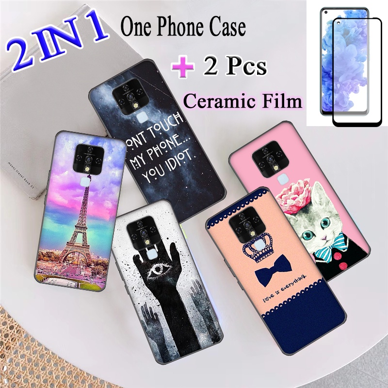 2 IN 1 Tecno Camon 16 CE7 CE7j CE9h Camon 16 Pro Casing พิมพ์การ์ตูนฝาหลังพร้อมหน้าจอป้องกันเซรามิกส