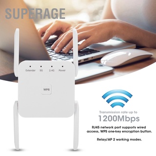 Superage WiFi Range Extender Network Port Wall Plug Wireless Relay 1200M Dual Frequency 100‑240V