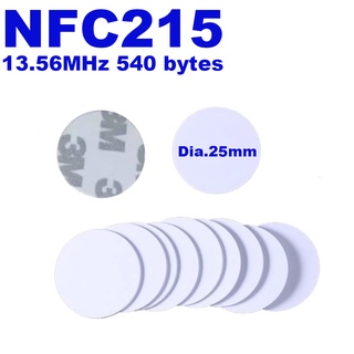 NFC 215 Round Coin Card NFC Forum Type 2 Tag High Performance With 3M Glue Film NFC Stickers Dia.25mm 13.56MHz.