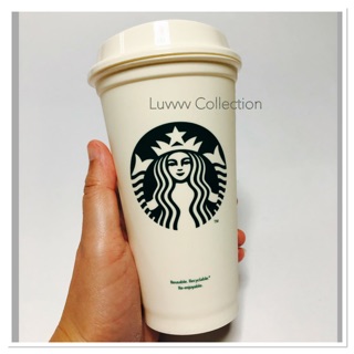 Starbucks Reusable Recyclable Grande 16oz Plastic Coffee Tea Cup Mug New White Thailands.