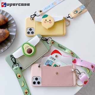 Huawei Y8p Y7p Y6p Y5p Y7a P Smart 2021 Y9 2019 2018 Y7 Y6 Y5 Prime 2018 GR5 GR3 2017 Soft Phone Case 3D Cartoon Avocado Leather Wallet Cover Cute Strawberry Lemon