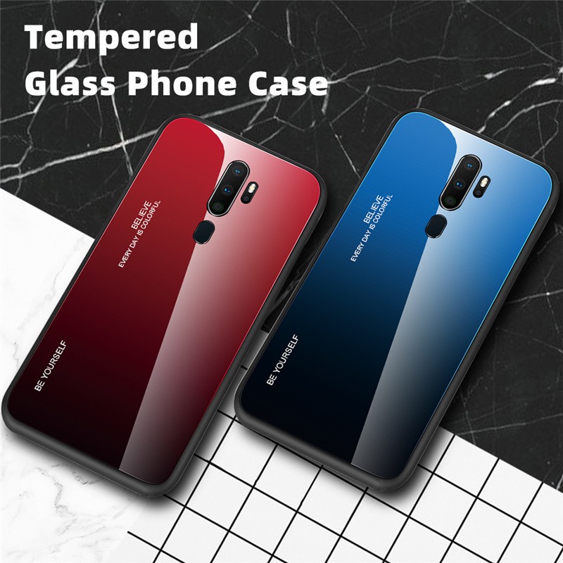 เคสโทรศัพท์กระจกเคสโทรศัพท์มือถือแบบไล่โทนสีสําหรับ Oppo A9 A5 2020 F11 Pro Reno Z 10X F11pro gradient tempered glass hard phone case