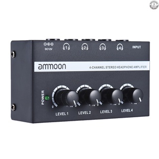 Ammoon Ha400 Ultra-Compact 4 Channels ชุดหูฟังสเตอริโอขนาดกะทัดรัดพร้อมอะแดปเตอร์พาวเวอร์