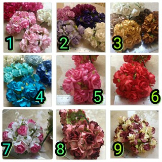 50 ดอกกุหลาบกระดาษสา ขนาด 28-30มม. ดอกไม้ประดิษฐ์ ดอกไม้มีก้าน แฮนด์เมด DIY Handmade (เลือกตัวเลือกที่ต้องการ)