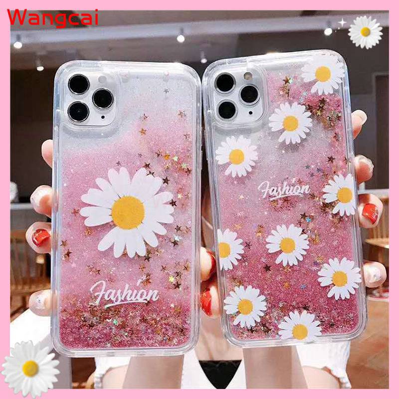 Samsung Galaxy A81 A71 A51 A20S A10S A80 A70 A60 A50 A50S A30S A40 A30 A20 A10 A20e A2 Core Phone Case GD Daisy Quicksand Liquid Flower Glitter Bling Fresh Clear TPU Case Cover