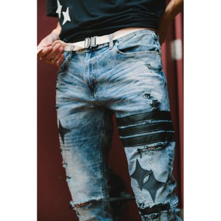 Holdem Indigo on Black destroyed jeans (Diamond Leather Patch)