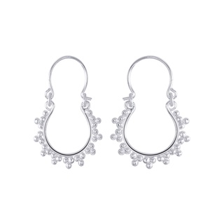 SILVER THAI  Silver Floral Ornate Hoop Plain Earring เครื่องประดับเงินแท้ต่างหูเงินแท้925 ต่างหูห่วงบาหลีลายดอกไม้