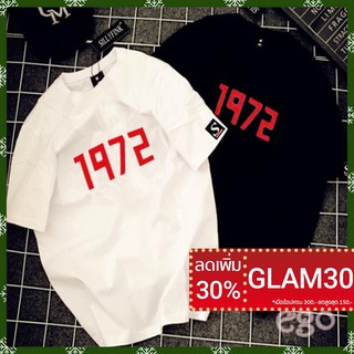 เสื้อยืดแขนสั้นแฟชั่นเกาหลีแขนสั้นเสื้อยืดหลวม 1972 พิมพ์ตัวอักษร