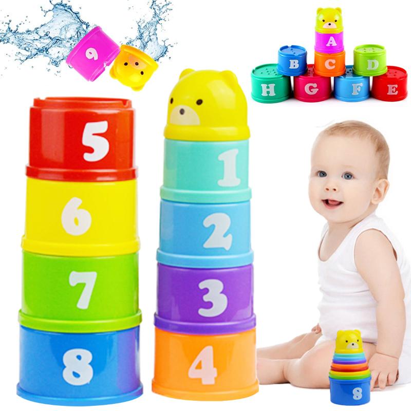 9Pcs Stacking Cup Toys Baby Plastic Cups With Letters And Numbers ...