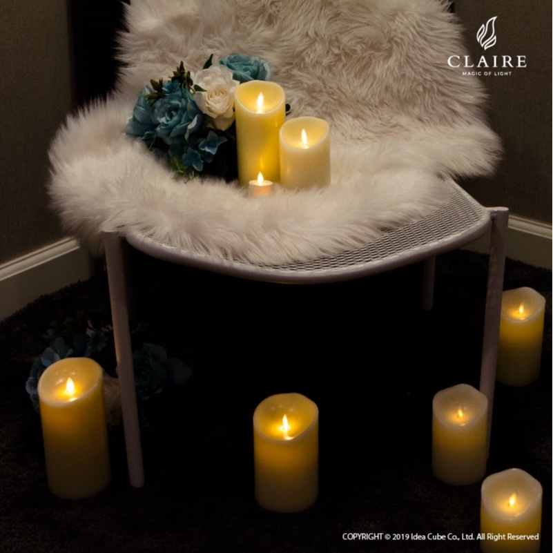 Claire Candle เทียนไฟฟ้า LED แบบชาร์จ ขนาด 4 นิ้ว สีขาวลายน้ำ เนื้อแว็กซ์ แบตเตอรี่ในตัว - รูปที่ 4
