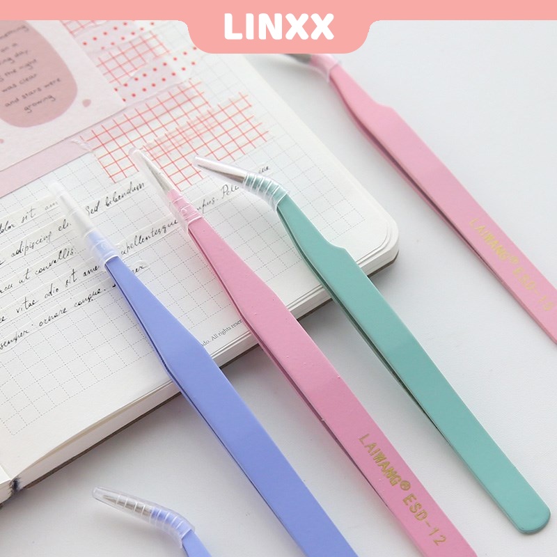 Linxx แหนบสเตนเลส ทรงโค้ง แนวตรง สีมาการอง สร้างสรรค์ สําหรับสมุดภาพ เครื่องเขียน 1 ชิ้น