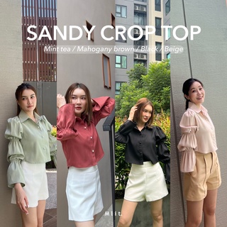 (ใส่โค้ด WRTPDM ลดเพิ่ม 45.- ขั้นต่ำ 300.-) SANDY Crop top เสื้อครอปคอเชิ้ตแขนยาวจั้ม (Mlit_brand)