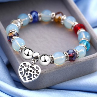 CS1987 (สินค้าพร้อมส่ง) สร้อยข้อมือ ลูกปัดหลากสี แบบคริสตัล พร้อมจี้หัวใจ