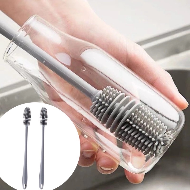 Detachable Long Handle Silicone Brush/Water Bottles Cups Vase Deep Descale Brushes/Household Kitchen