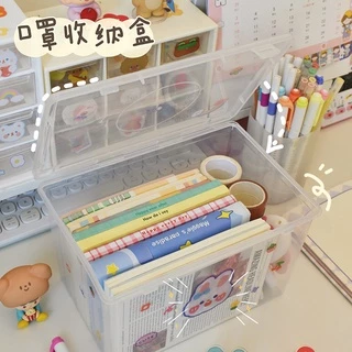 กล่องเก็บหน้ากาก กล่องยา กล่องเก็บเครื่องสําอางแบบใส ขนาดใหญ่ จุของได้เยอะ วางซ้อนกันได้