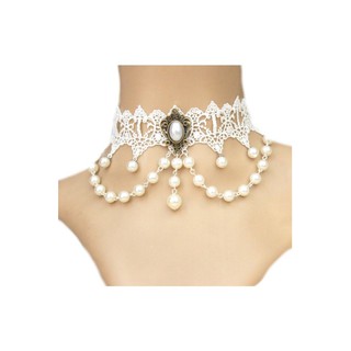 TANITTgems Vintage Bridal White Pearls French Lace short BridalNecklace