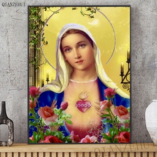 ชุดงานปักครอสสติตช์เม็ดบีด ทรงเพชรกลม ลาย Virgin Mary สําหรับตกแต่งบ้าน DIY