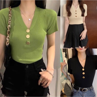 new arrivals  korean style  knitted blouse /v-neck fashion 2colors  blouse Xs to large/t-shirts