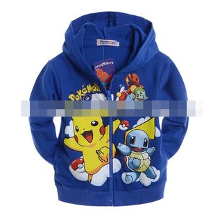 เสื้อกันหนาวเด็ก เสื้อแขนยาวติดฮู้ท ลาย pokemon สีฟ้า