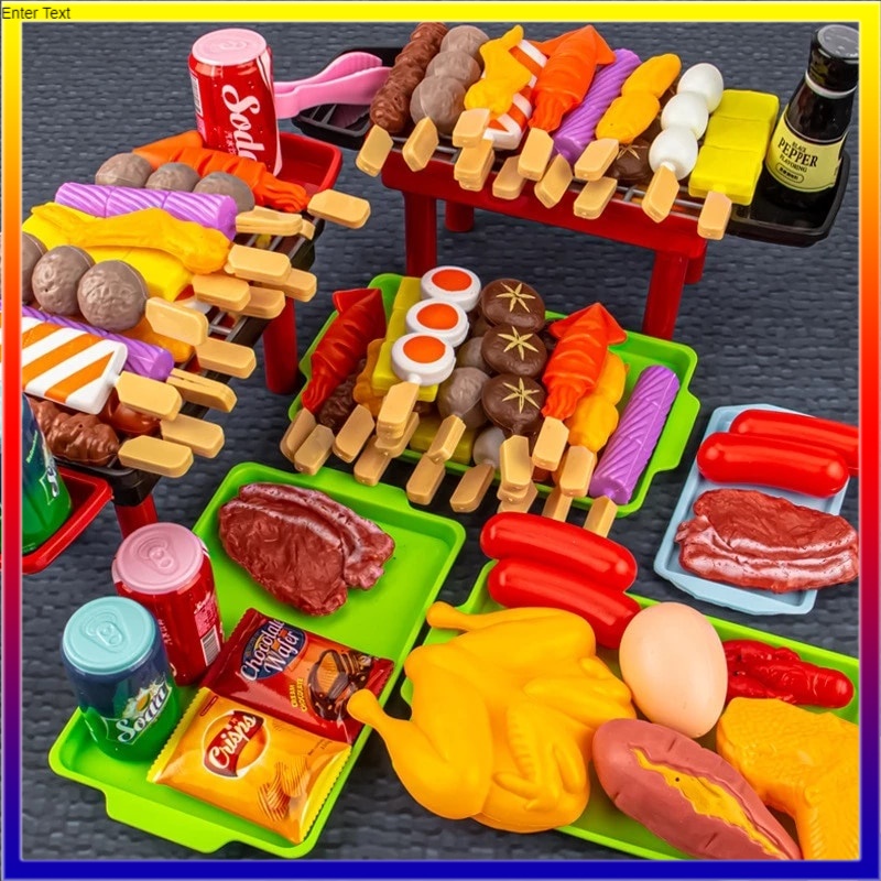 35pcs บาร์บีคิวจำลองสำหรับเด็ก แกล้งเกม ของเล่นเด็กในครัว เครื่องครัวสำหรับทำอาหาร สวมบทบาทบาร์บีคิว BBQ ของเล่น