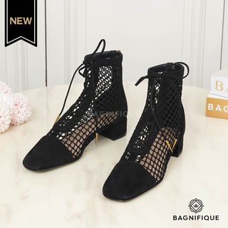 SUEDE CALFSKIN FISHNET NAUGHTILY-D ANKLE BOOT BLACK