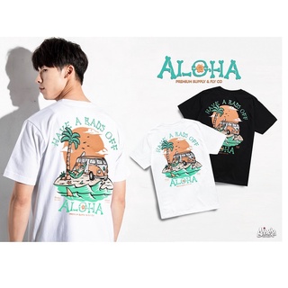 เสื้อยืดสีขาว เสื้อยืดลาย รุ่น Aloha สีขาวและสีดำ ( ลิขสิทธิ์แท้ ) แขนสั้น เสื้อยืดผู้ชาย ผู้หญิง M L XL