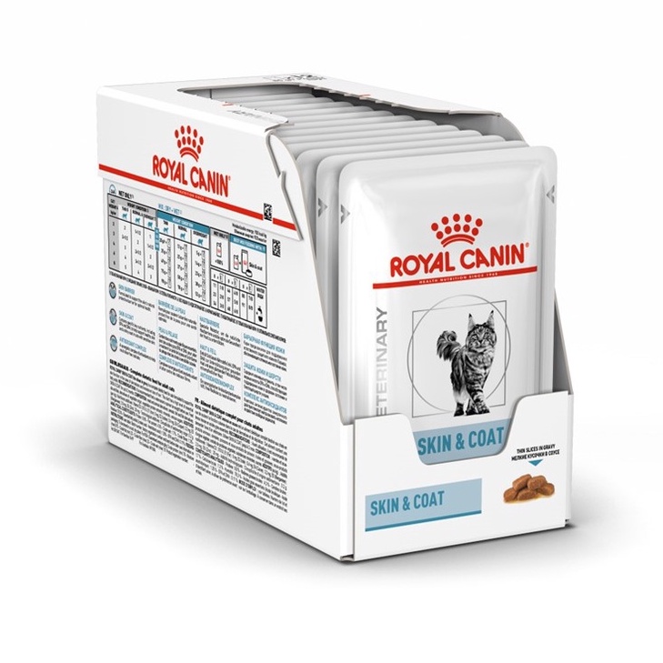 Royal Canin Skin&Coat 1 กล่อง บรรจุ12ซอง อาหารเปียกสำหรับแมวผิวหนังแพ้ง่าย บำรุงเส้นขนและเสริมสร้างความแข็งแรงของผิวหนัง
