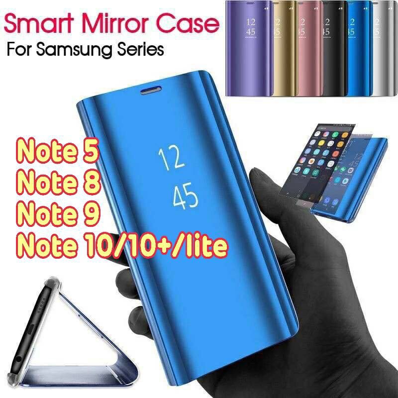 เคสฝาพับ เปิด ปิด เงา Samsung Galaxy Note 5 Note 8 Note 9 Note 10 Note 10 plus Note 10 lite  : Clear