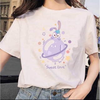 ขนาดใหญ่ Unisex StellaLau&amp;Duffy Oversize T-shirt Star Delu Ballet Bunny Duffy Bear Loose Short Sleeve Top Mens and