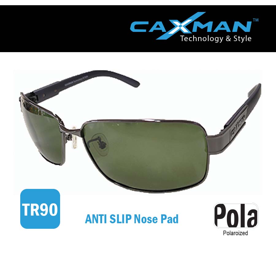 แว่นตากันแดดเลนส์ Polarized ตัดแสงสะท้อนบนพื้นผิววัตถุ สามารถมองทะลุน้ำได้กัน UV400 Caxman Brand, กรอบนิ่ม TR90 Material
