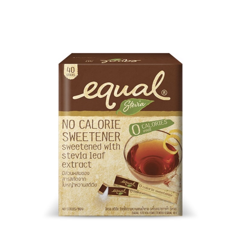 Equal Stevia 40 Sticks อิควล สตีเวีย ผลิตภัณฑ์ให้ความหวานแทนน้ำตาล 1 กล่อง มี 40 ซอง แบ่งขาย 15ซอง หมดอายุ 27/04/23