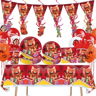 Turning Red Birthday Party Cartoon Decorations Banners Cake Topper Balloons Set For Kids