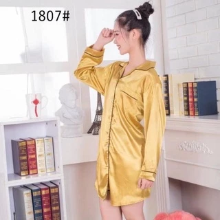 ชุดนอนกระโปรงเเขนยาว ผ้าซาติน 12สีพร้อมส่ง ราคาถูกที่สุดใน shoppee.1807