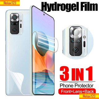 3 In 1 ฟิล์มไฮโดรเจลไฮโดรเจลด้านหน้าด้านหลังสําหรับกล้อง Xiaomi Redmi Note 10 10S Poco M3 Pro Mi 10T Pro Mi 11 Lite 4G 5G