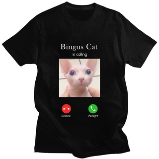 ใหม่ เสื้อยืดลําลอง ผ้าฝ้าย 100% แขนสั้น พิมพ์ลายแมว Bingus Cat Is Calling Memes ทรงหลวม แฟชั่นฤดูร้อน สําหรับคู่รัก